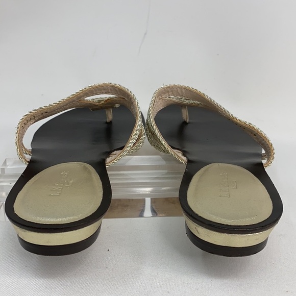 LK Bennett Sz 9 Open Toe T-Strap Gold Flat Sandals - Picture 6 of 15